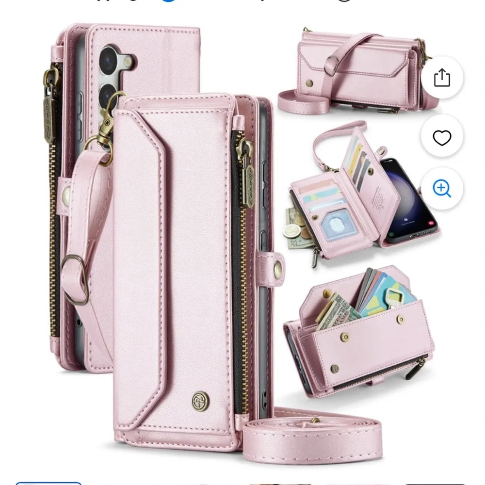GK Pink Crossbody Phone Wallet with Zipper Pocket & Card Slots. D
